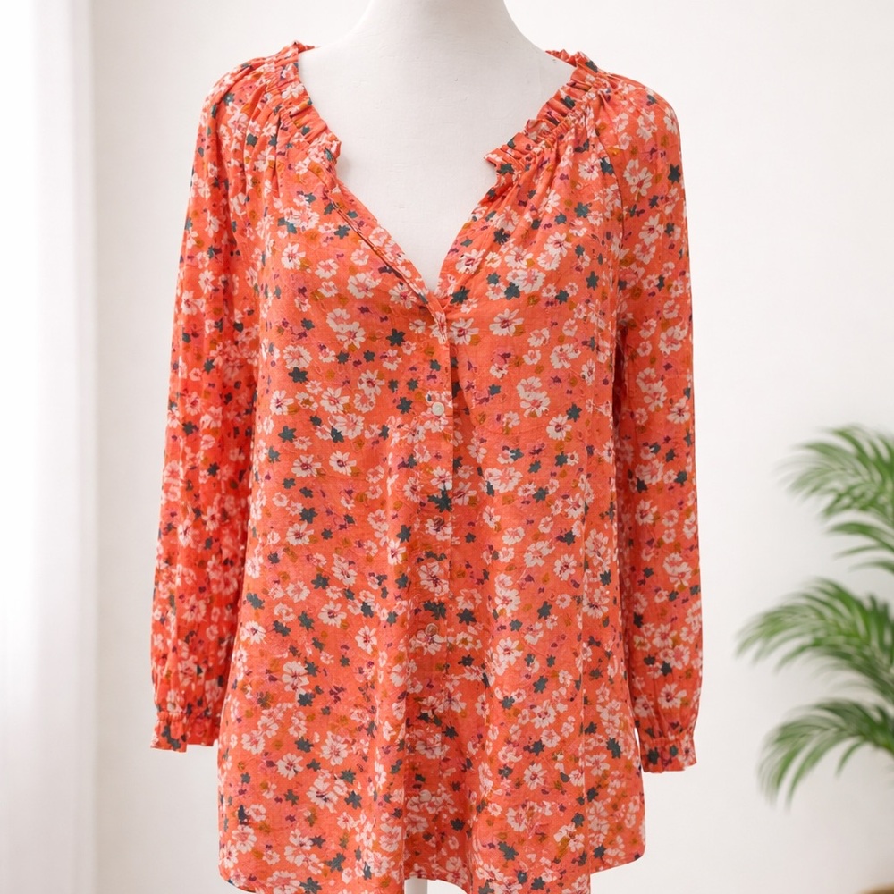 Intro Orange Floral Blouse L
